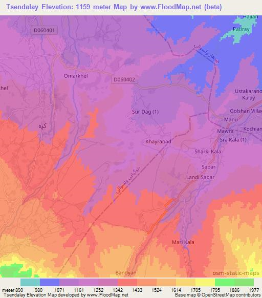 Tsendalay,Afghanistan Elevation Map