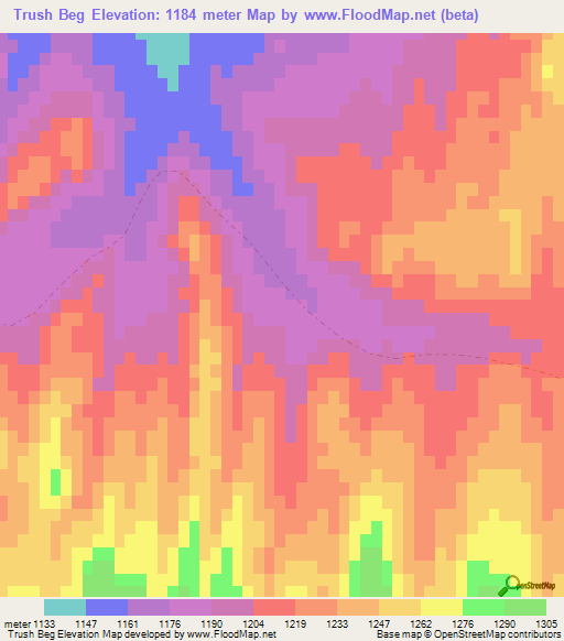 Trush Beg,Afghanistan Elevation Map