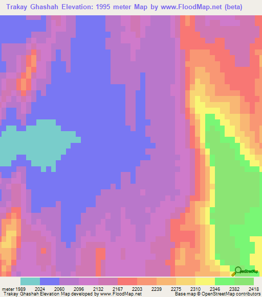 Trakay Ghashah,Afghanistan Elevation Map