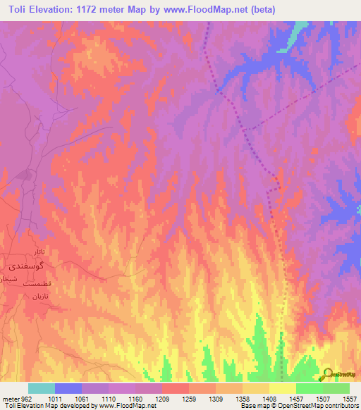 Toli,Afghanistan Elevation Map
