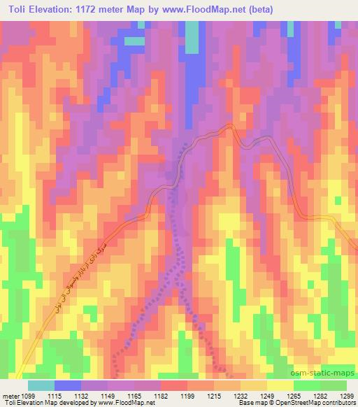 Toli,Afghanistan Elevation Map