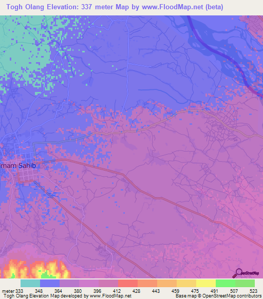 Togh Olang,Afghanistan Elevation Map