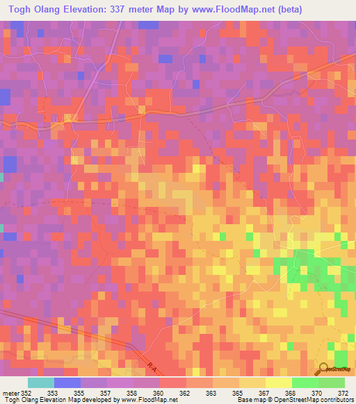 Togh Olang,Afghanistan Elevation Map