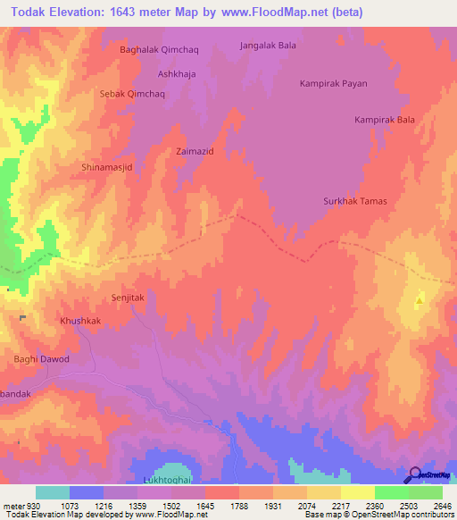 Todak,Afghanistan Elevation Map