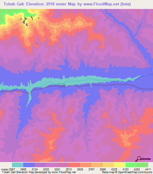 Tobah Gah,Afghanistan Elevation Map