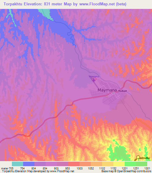 Torpakhtu,Afghanistan Elevation Map
