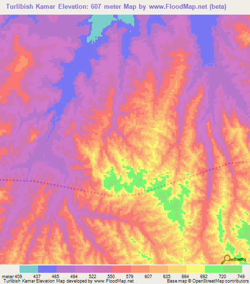 Turlibish Kamar,Afghanistan Elevation Map