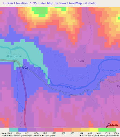 Turkan,Afghanistan Elevation Map