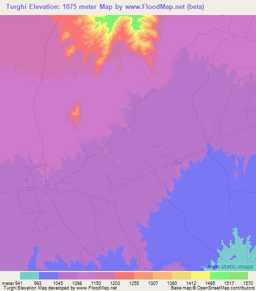 Turghi,Afghanistan Elevation Map