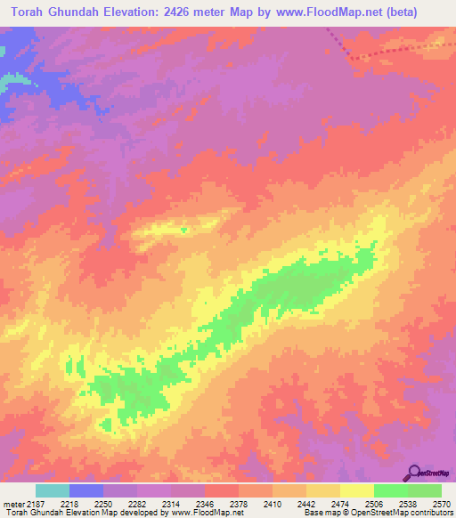 Torah Ghundah,Afghanistan Elevation Map