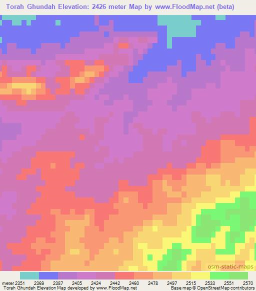 Torah Ghundah,Afghanistan Elevation Map