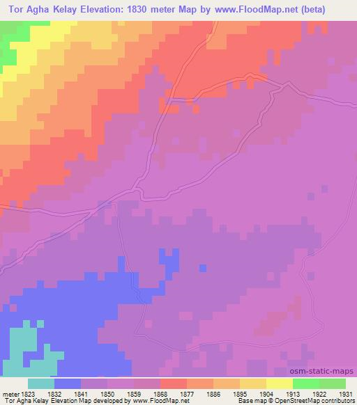 Tor Agha Kelay,Afghanistan Elevation Map