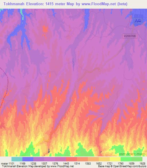 Tokhmanah,Afghanistan Elevation Map