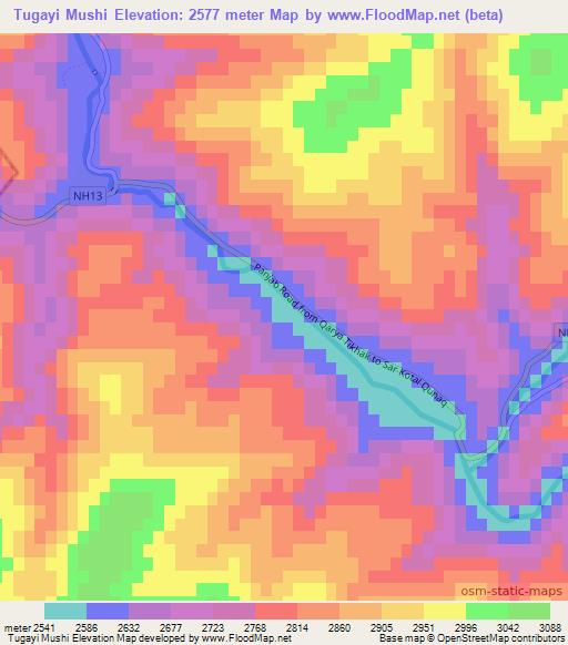 Tugayi Mushi,Afghanistan Elevation Map