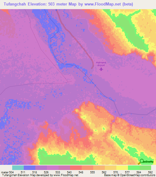 Tufangchah,Afghanistan Elevation Map