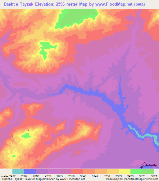 Dasht-e Tayzak,Afghanistan Elevation Map
