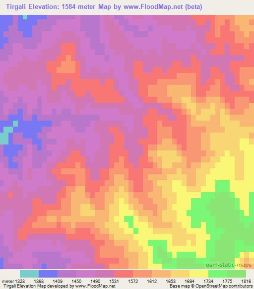 Tirgali,Afghanistan Elevation Map