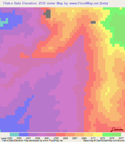 Tilak-e Bala,Afghanistan Elevation Map
