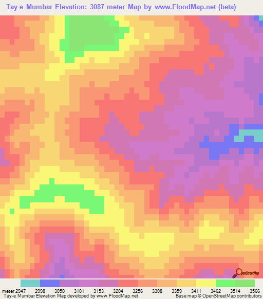 Tay-e Mumbar,Afghanistan Elevation Map