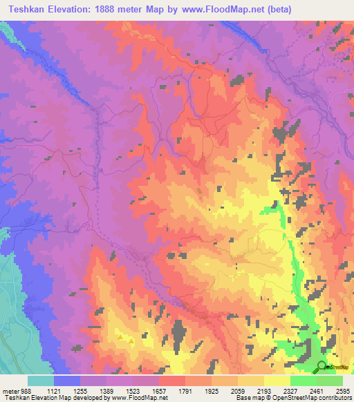 Teshkan,Afghanistan Elevation Map