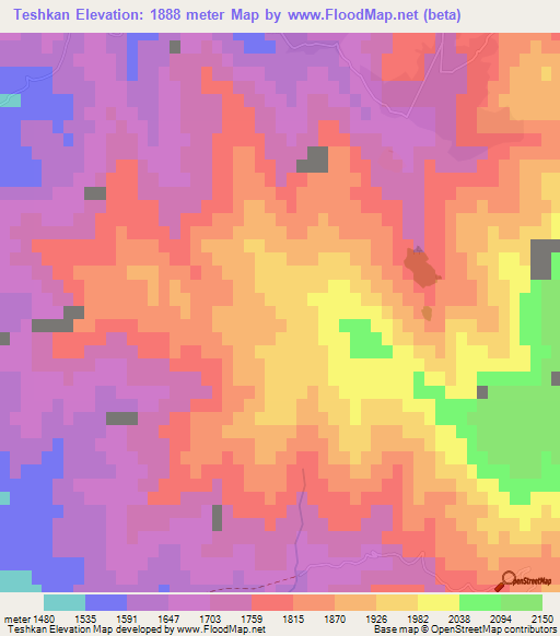 Teshkan,Afghanistan Elevation Map