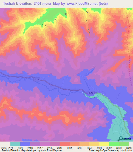 Teshah,Afghanistan Elevation Map