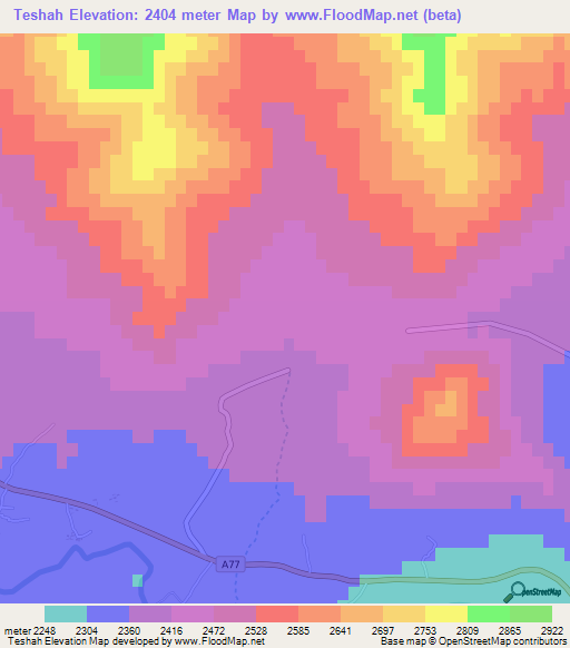 Teshah,Afghanistan Elevation Map