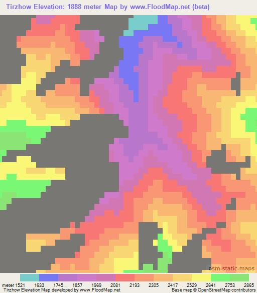 Tirzhow,Afghanistan Elevation Map