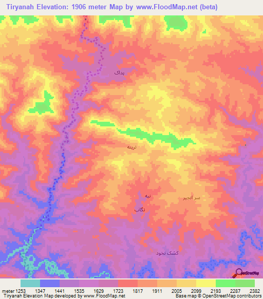 Tiryanah,Afghanistan Elevation Map