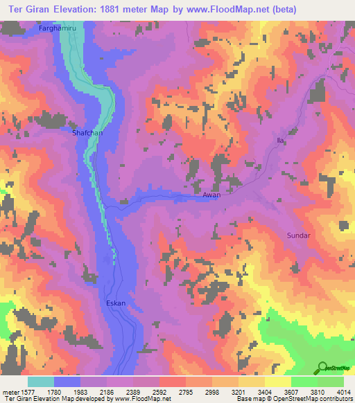 Ter Giran,Afghanistan Elevation Map