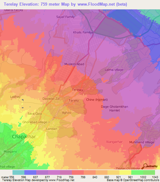 Terelay,Afghanistan Elevation Map