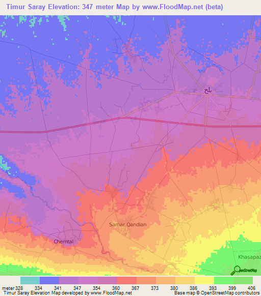 Timur Saray,Afghanistan Elevation Map