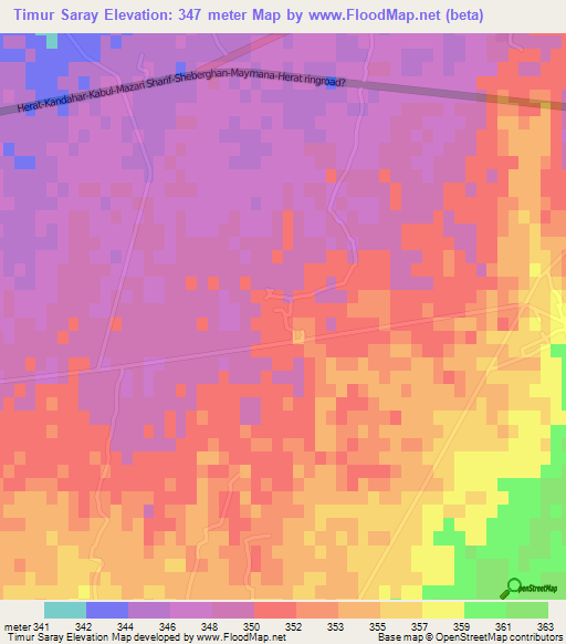 Timur Saray,Afghanistan Elevation Map