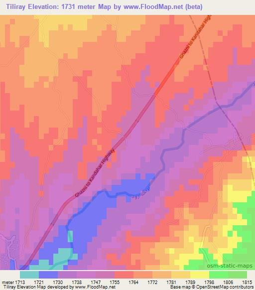 Tiliray,Afghanistan Elevation Map