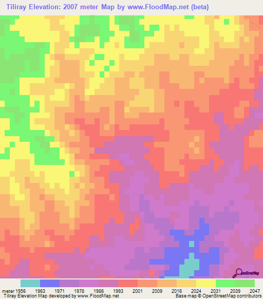 Tiliray,Afghanistan Elevation Map