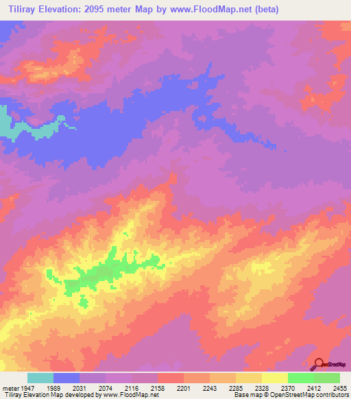 Tiliray,Afghanistan Elevation Map