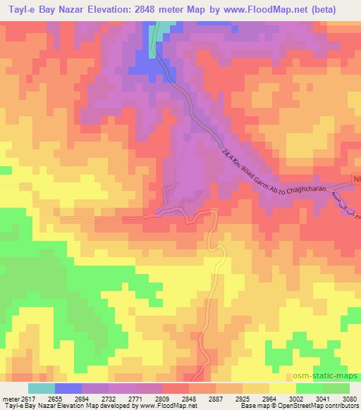 Tayl-e Bay Nazar,Afghanistan Elevation Map