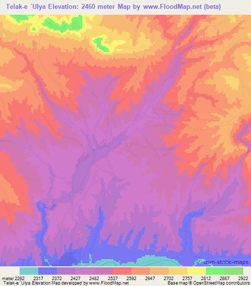 Telak-e `Ulya,Afghanistan Elevation Map