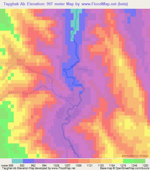 Tayghak Ab,Afghanistan Elevation Map