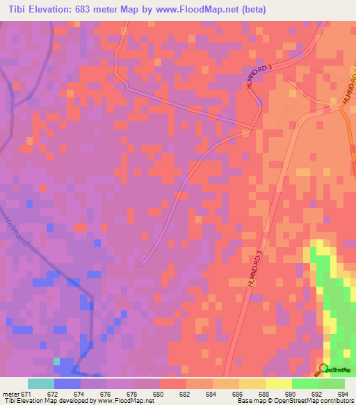 Tibi,Afghanistan Elevation Map