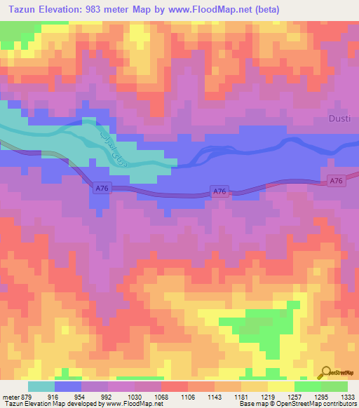 Tazun,Afghanistan Elevation Map