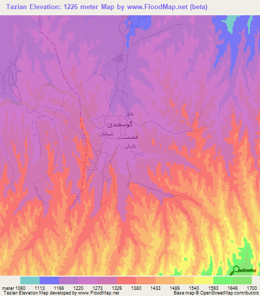 Tazian,Afghanistan Elevation Map