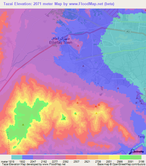 Tazai,Afghanistan Elevation Map