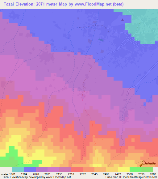 Tazai,Afghanistan Elevation Map