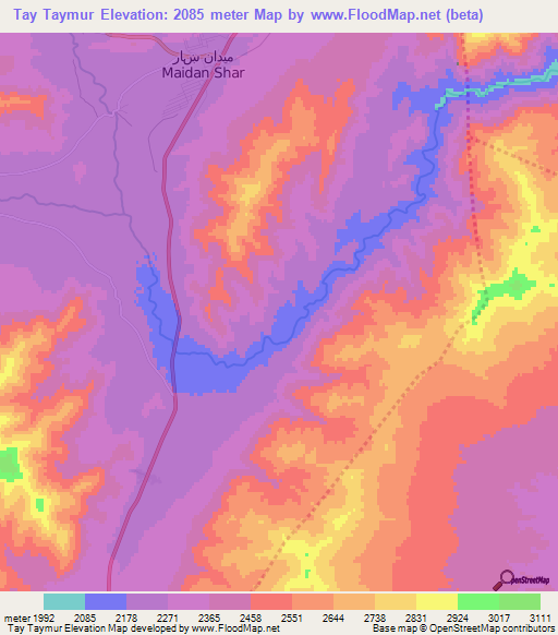 Tay Taymur,Afghanistan Elevation Map