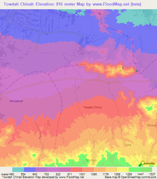 Towdah Chinah,Afghanistan Elevation Map