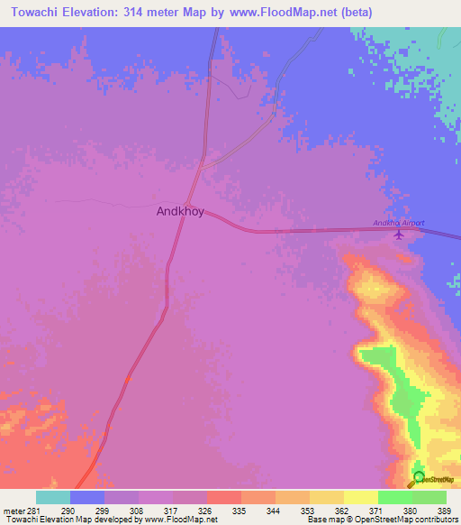 Towachi,Afghanistan Elevation Map