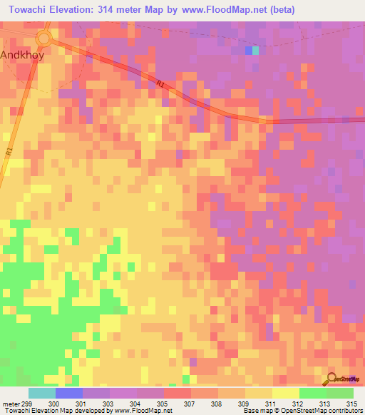 Towachi,Afghanistan Elevation Map