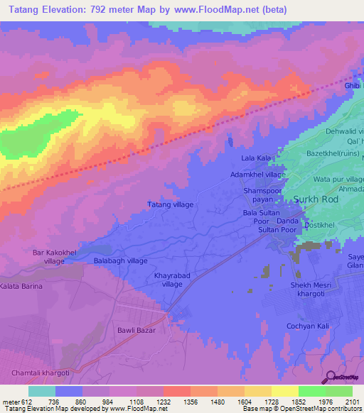 Tatang,Afghanistan Elevation Map