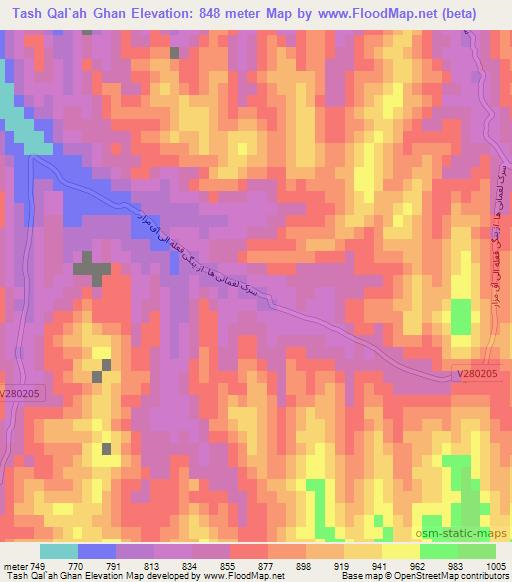 Tash Qal`ah Ghan,Afghanistan Elevation Map